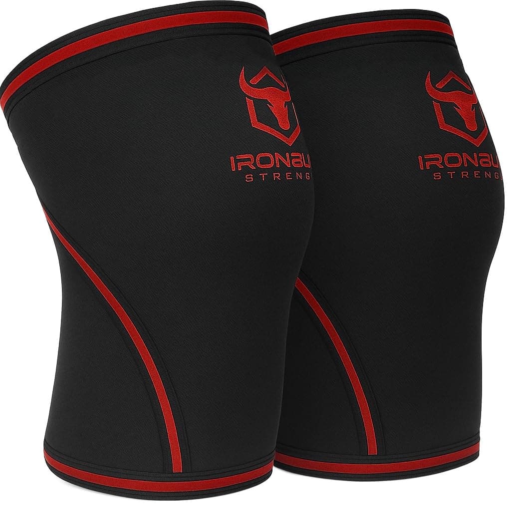 Knee Sleeves 7mm (1 Pair) - High Performance Knee Sleeve Support For Weight Lifting, Cross Training & Powerlifting - Best Knee Wraps & Straps Compression - For Men and Women (Black/Red, Large)