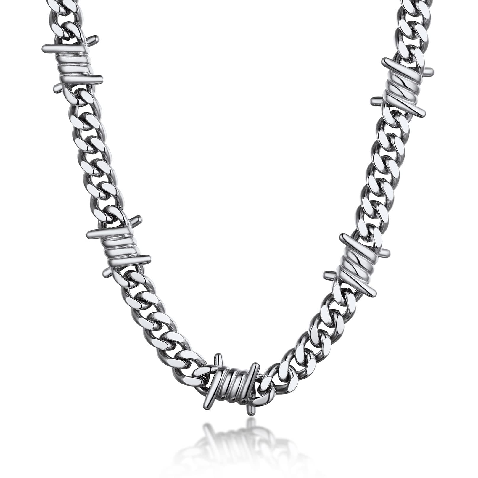 - Barbed Wire Cuban Chain Necklace for Women Men Stainless Steel/Black Thorns Choker Necklaces 16 Inch-22 Inch Punk Emo Chains Jewelry -Gift Packed
