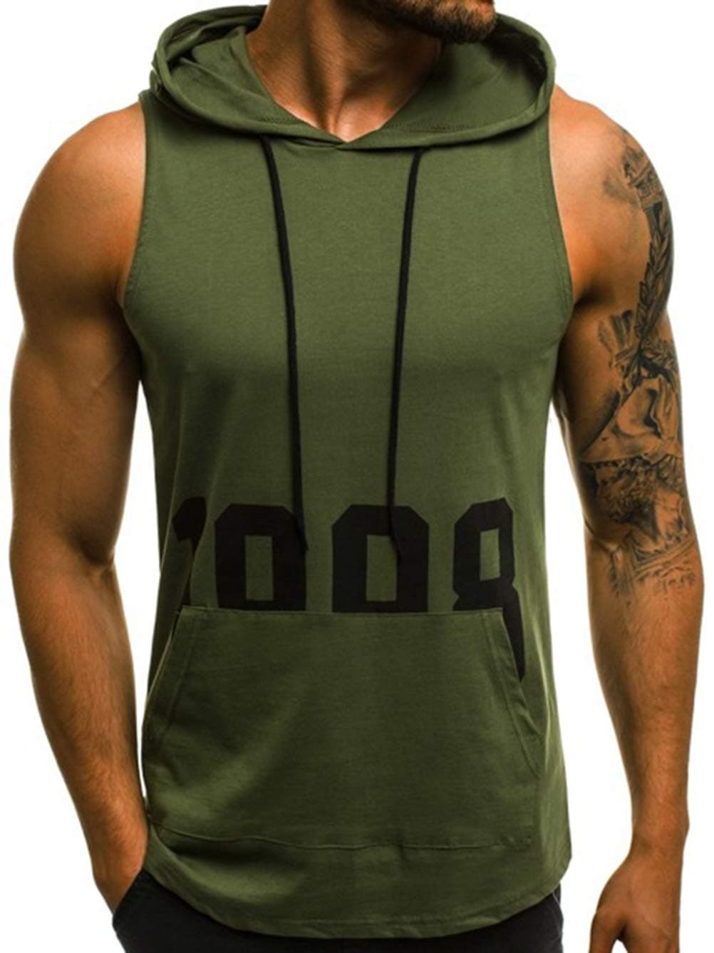 Annstar Men Workout Fitness Hoodie Tank Top Sleeveless T Shirt Sportswear Gym Hoodies
