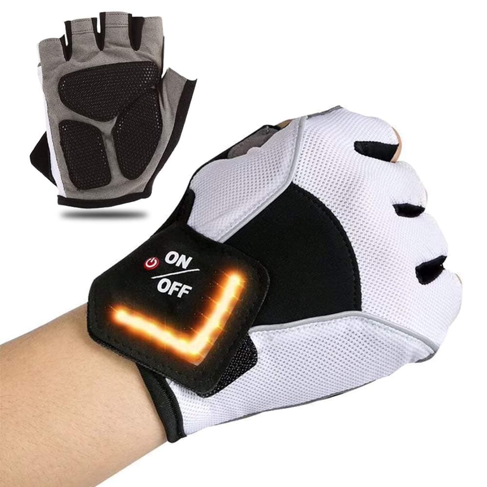 Cycling Gloves with Indicator Light, Half-Finger Breathable Gloves Non-Slip Bike Gloves with Padded Men'S Womens Cycling Gloves for Night Riding, Commuting