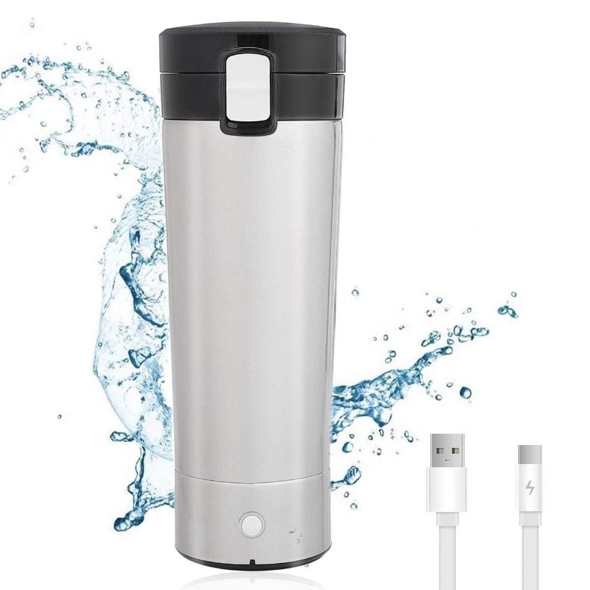USB Rechargeable Protein Shaker Bottle | Portable Electric Stainless Steel 304 Double Wall Vacuum Insulated Vortex Mixer with X-Blade| 16oz 100% BPA Free, Leak Proof, Detachable Base (M02)