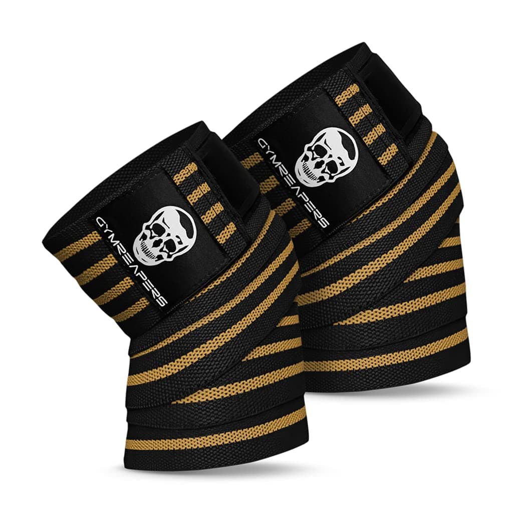 Gymreapers Knee Wraps (Pair) with Straps for Squats, Weightlifting, Powerlifting, Leg Press, Cross Training - Flexible 72" Knee Wraps for Squats - Unisex (Desert Tan)
