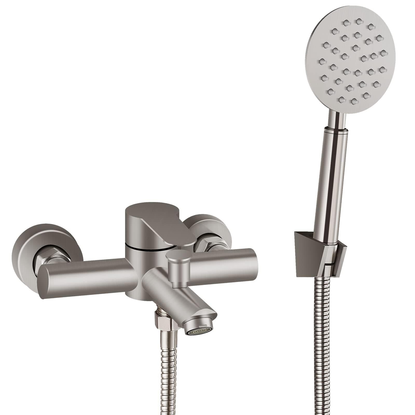 Brushed Nickel Bathtub Faucet Wall Mount Only Tub Filler with Handheld Sprayer 6 Inch Centre Single Handle Shower Mixer Taps SUS304 Stainless Steel for Bathroom