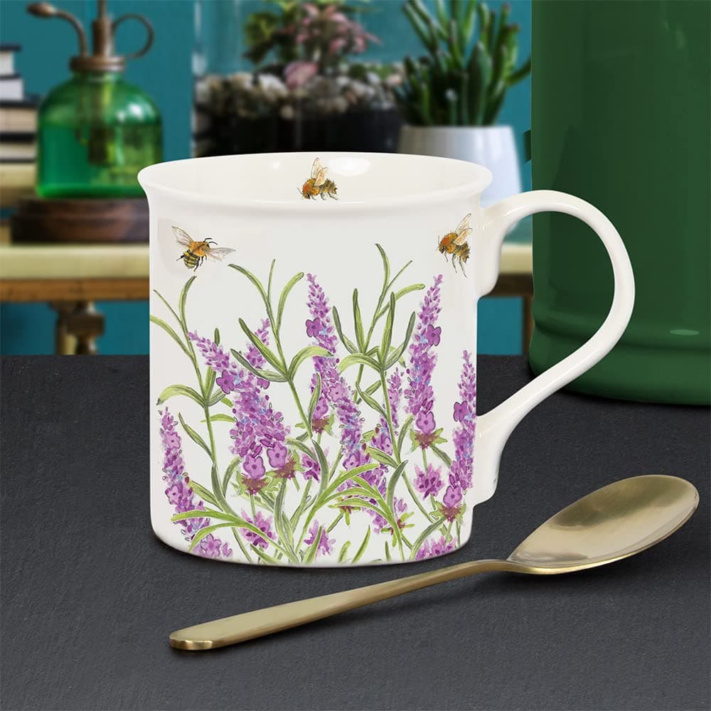 Lesser & Pavey British Designed Coffee Mug | Ceramic Coffee Mugs for Home or Work | Large Mugs for Hot Drinks | Bee Tanical Lavender Tea and Coffee Cups - Sarah Boddy