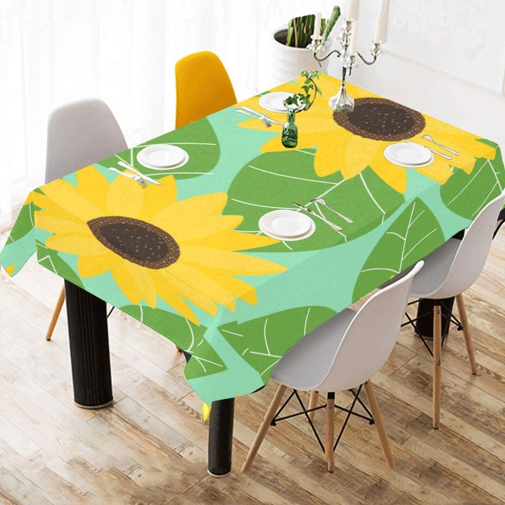 Enhusk Dessert Table Cloth Yellow Flora Flowers Cotton Print Table Linens Cloth Cover Tablecloth For Kitchen Dining Room Decor 60x84 Inch Rectangle Table Cloths