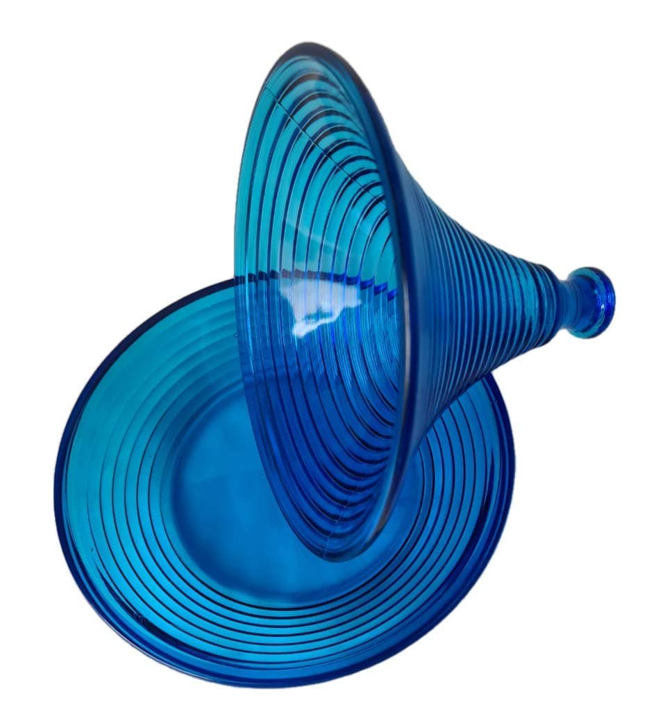 Hand Casted Glass Tagine for Serving Food. 23 cm Round. 22 cm Height. Pyramid Step Design. Base Plate 5 Cm Deep. Product Weight 1865 gm. Blue Color