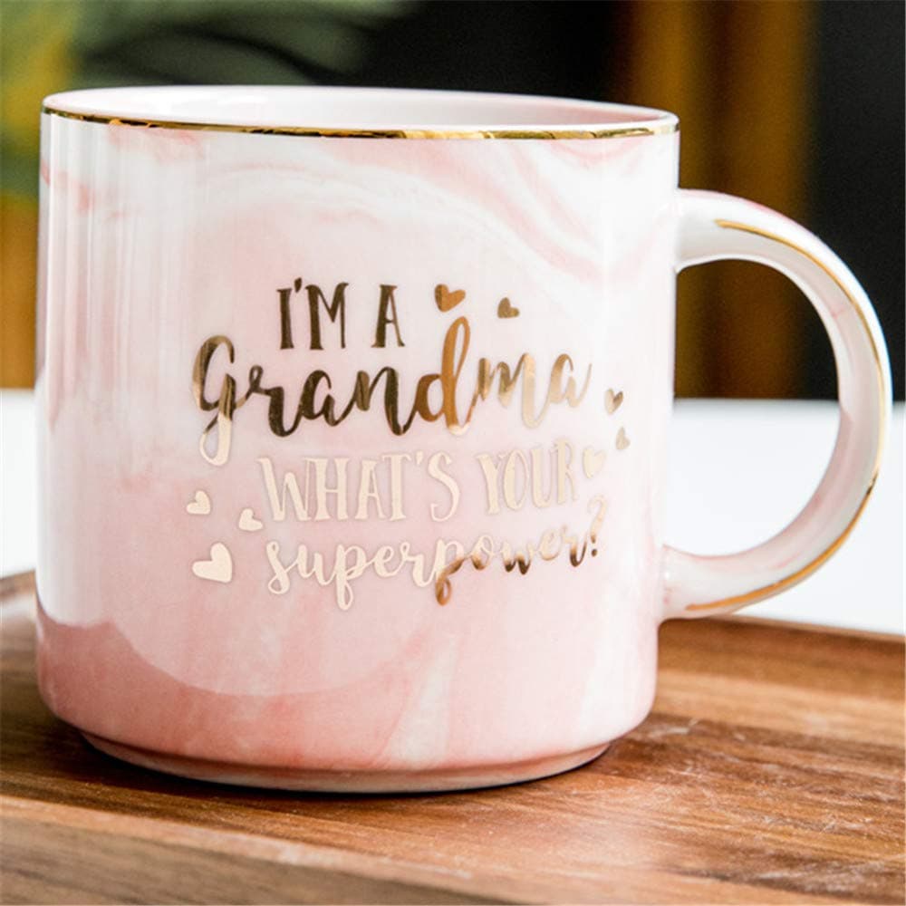 Funny Grandma Mug- I'm A Grandma What's Your Superpower 12 OZ Ceramic Marble Coffee mug Tea Cups-Unique Mother's Day Birthday Gift Ideas For Grandmother