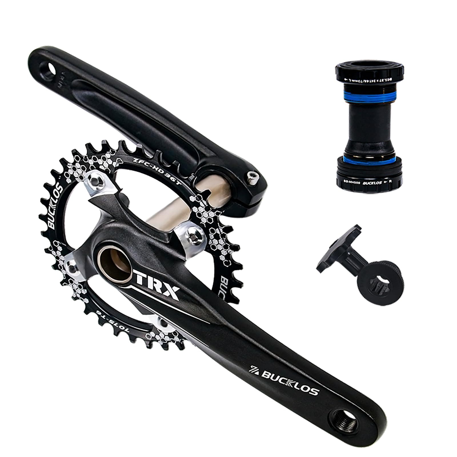 BUCKLOS IXF 104 BCD 30T-38T 170MM Mountain Bike Crankset, Hollow Integrated MTB Crank Set, Aluminum Alloy Crankset Round Oval Narrow Wide Chainring with Bottom Bracket Bolts Fit Shimano/FSA Gaint