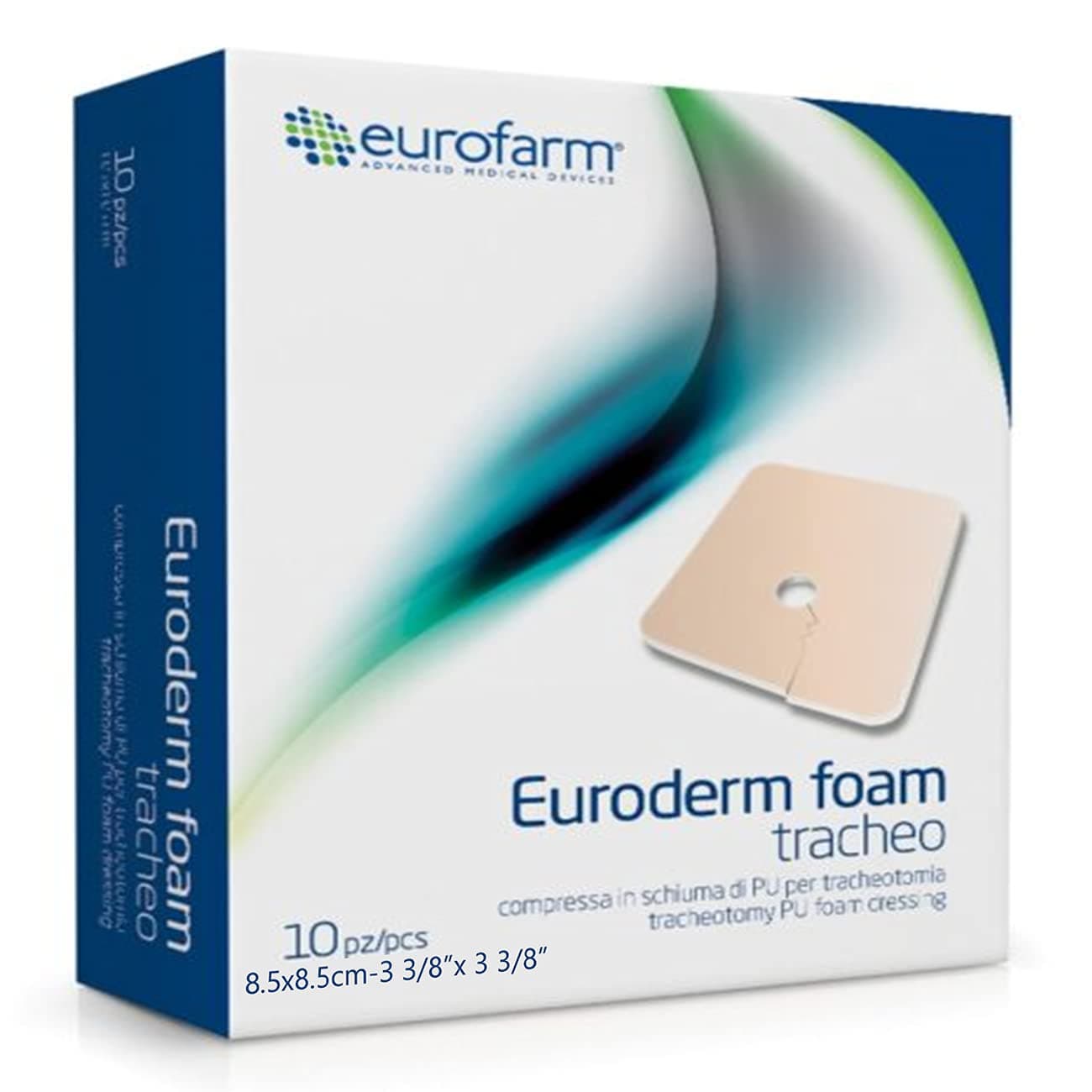 EURODERM Foam Tracheo 3 3/8 x 3 3/8 Inches - Key-Hole Opened Hydrocellular Foam Device That Provides Maximum Cushion Comfort Effect, Water and Bacteria Impermeable - 10 Pieces