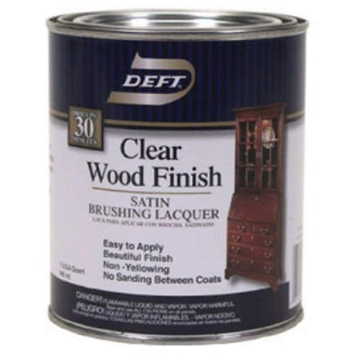Deft Interior Clear Wood Finish Satin Brushing Lacquer, Quart