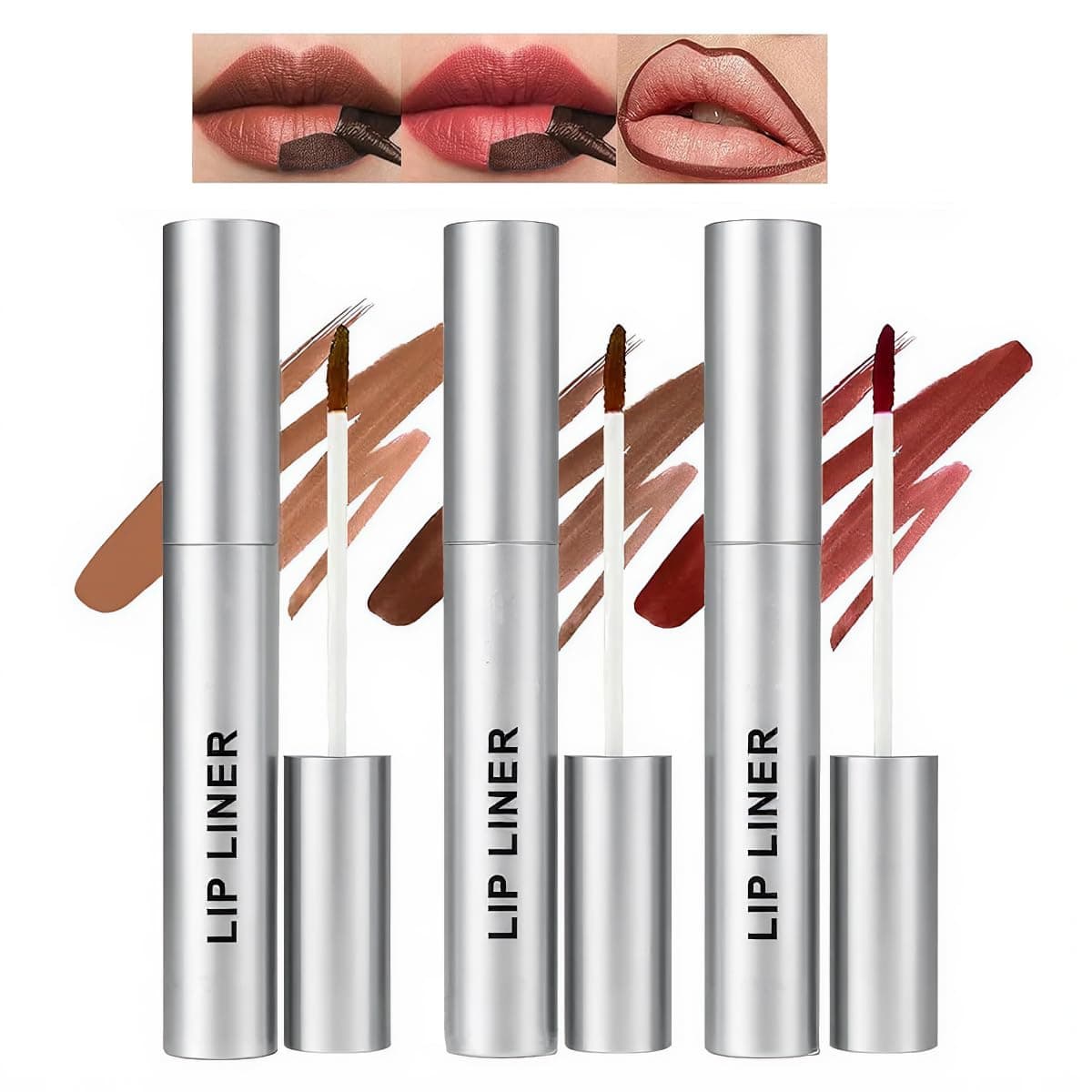 3Pcs Removable Lip Liner Set,Pencil-Peel Off Lip Liner Tattoo,Long Lasting Peel Off Lip Stain Matte Waterproof Lip Liner Pencil for Womem