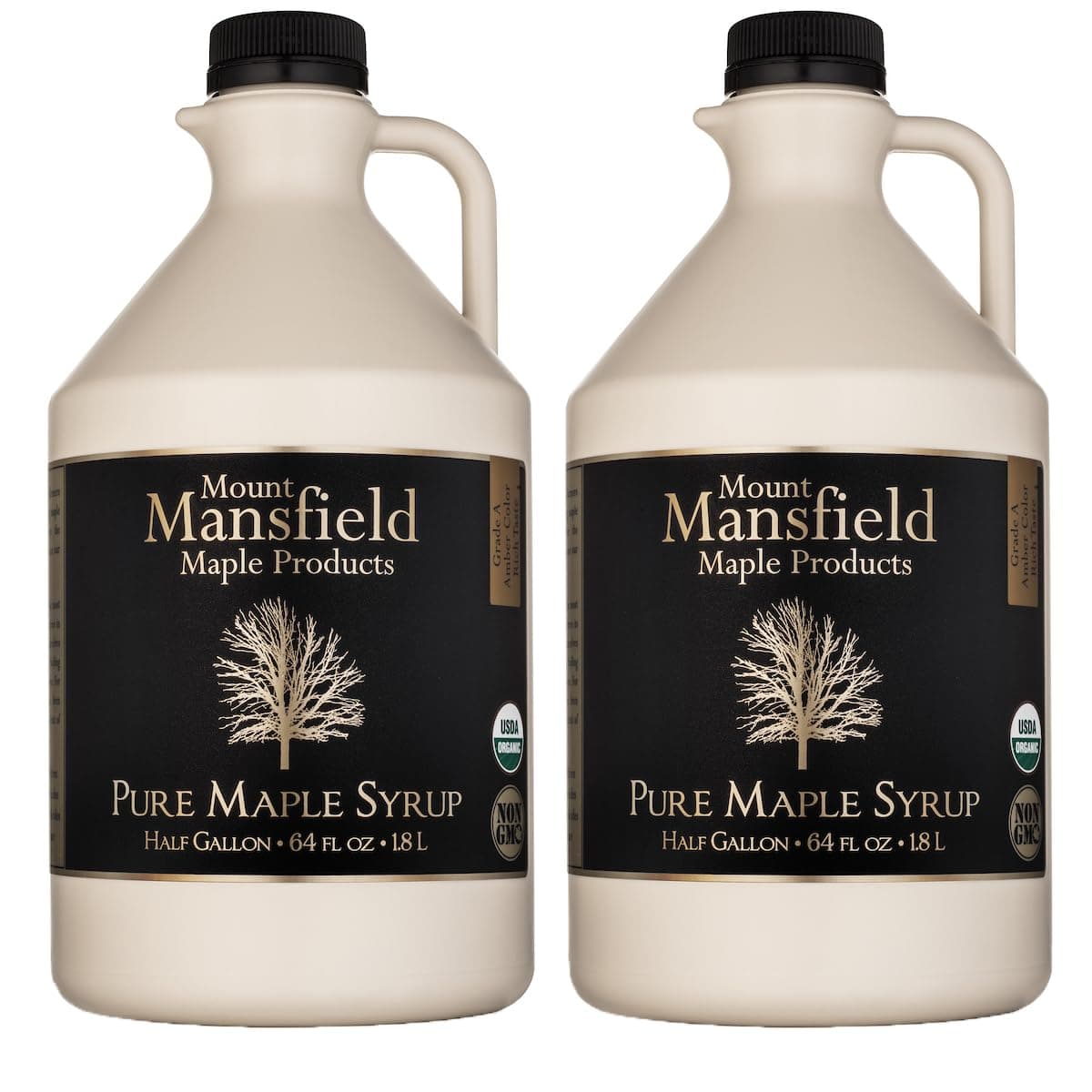 Mansfield Maple Certified Organic Pure Vermont Maple Syrup in Plastic Jug Grade A Dark Robust, Gallon (Ships as 2 Half Gallons)