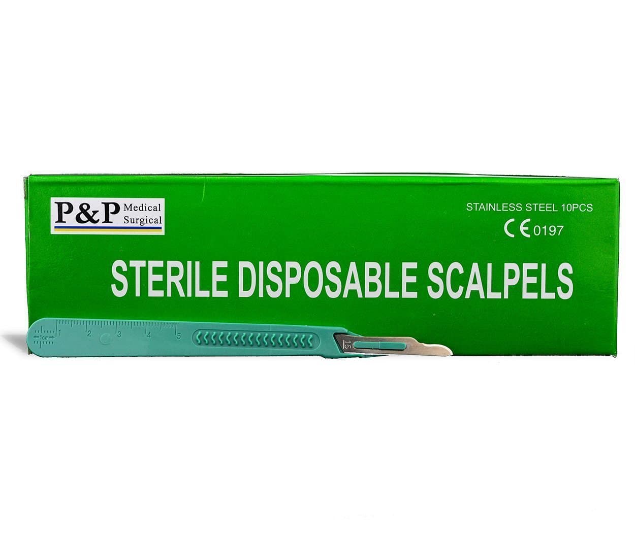 Disposable Scalpels Sterile Surgical Blade Sizes 10 11 12 15 21 22 Stainless Steel with Plastic Handle & Metric Line Individually Foil Wrapped by P&P Medical Surgical Case of 500 (15)