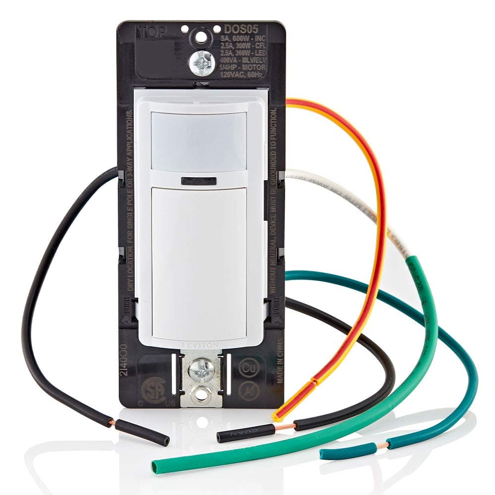 Leviton Motion Sensor Light Switch, Motion Activated, Auto-On/Auto-Off or Manual-On, 5A, No Neutral Wire Required, Single Pole or 3-Way, DOS05-1LZ, White/Ivory/Light Almond