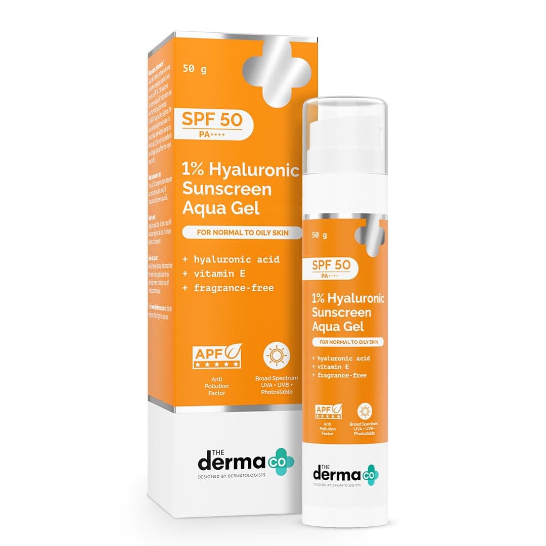 The Derma Co 1% Hyaluronic Sunscreen Aqua Ultra Light Gel with SPF 50 PA++++ For Broad Spectrum, UV A, UV B & Blue Light Protection - 50g(dermaco)