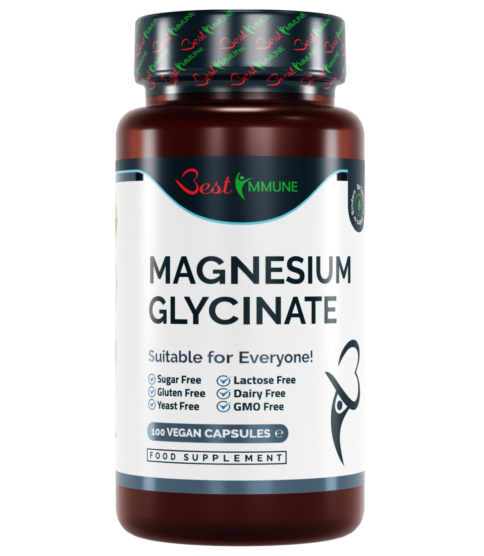 Natural Magnesium Glycinate 500mg Premium Quality Ideal Strength 100 Vegan Capsules Highest Bioavailability