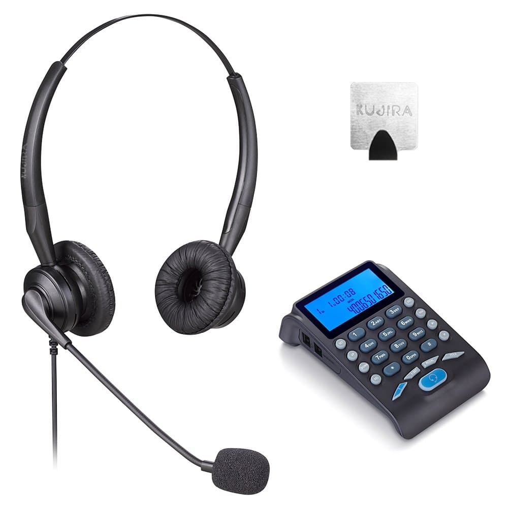 Landline Telephone Headset with Noise Canceling Mic, Dial Pad and 4-Pin RJ9 Crystal Head for Call Center, Business, Office, Office Phones - Black