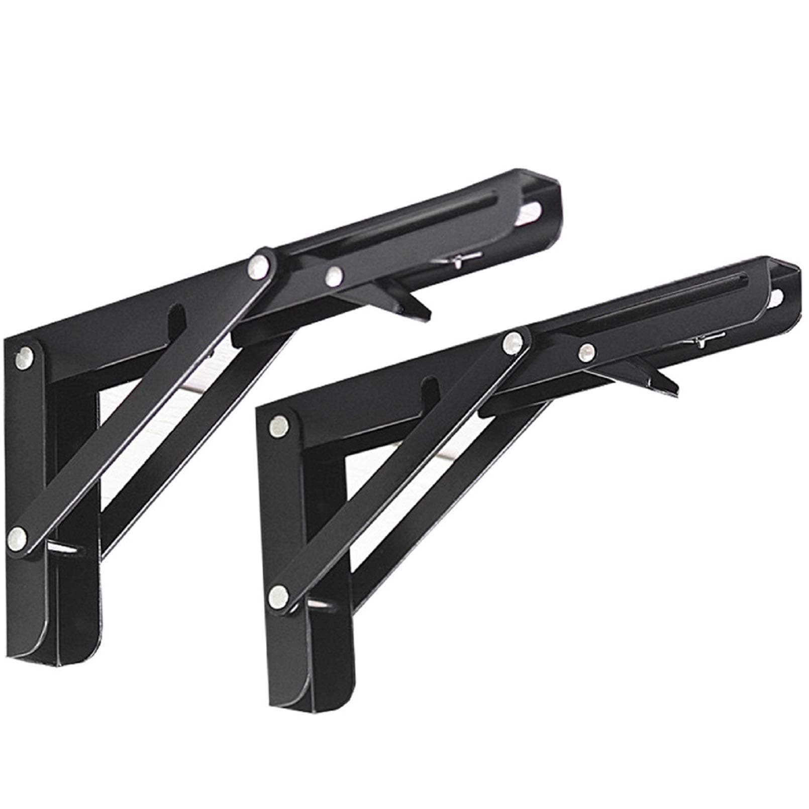 Jolitac Black Paint Folding Shelf Brackets 12” - Heavy Duty Metal Collapsible Shelf Bracket for Bench Table, Shelf Hinge Wall Mounted Space Saving DIY Bracket, Max Load: 330 lb (12 Inch, 2PCS)