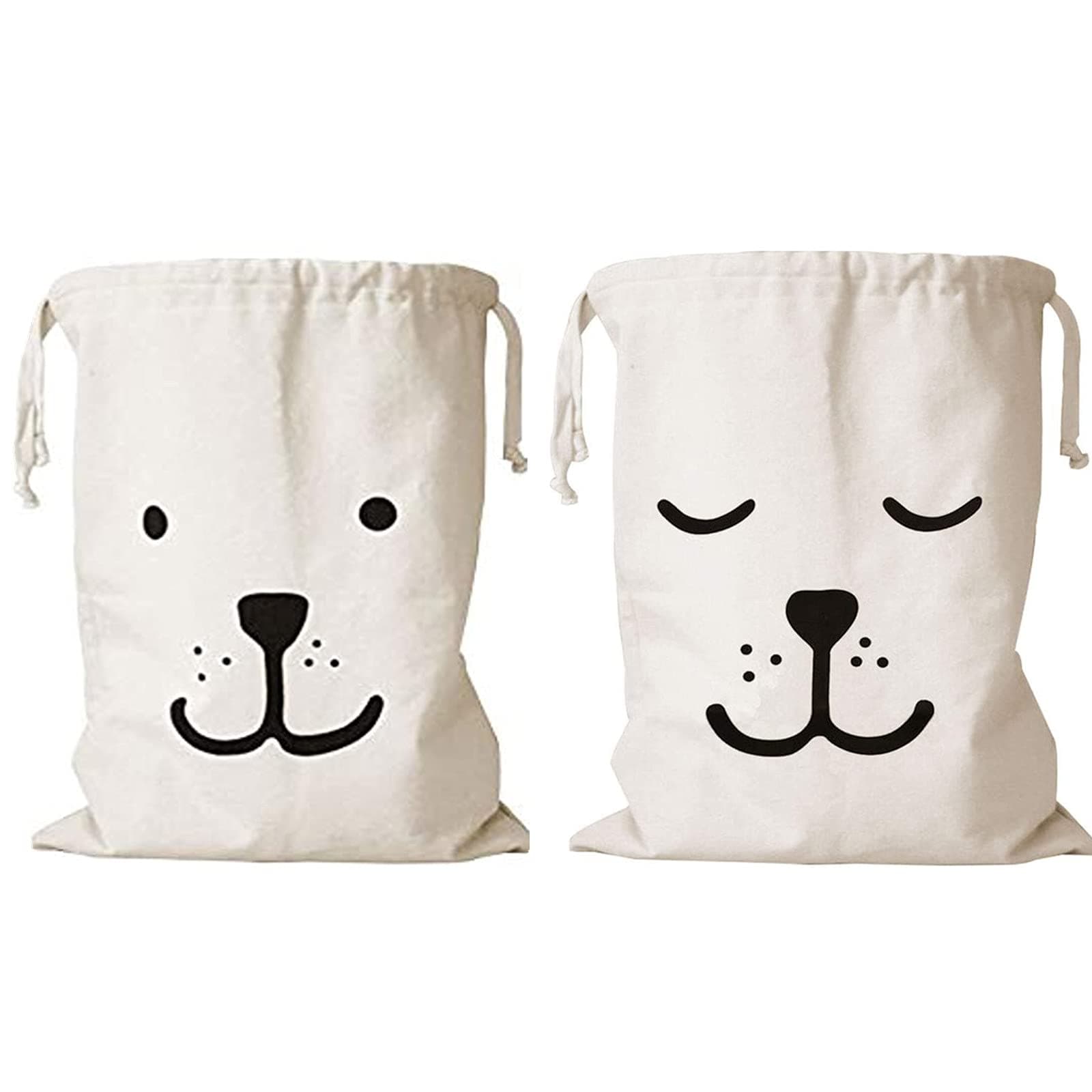 2 Canvas Drawstring Laundry Bags Washable Large Drawstring Cotton Bag Toys Storage Travel Stuff Bags for Clothes Sleep&Smile Bear 60X48CM