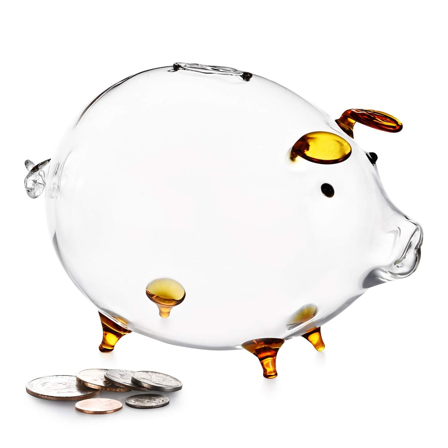 Erreloda Piggy Bank Transparent Creative Glass Coin Bank Small Glass Piggy Bank Money for Children Boys and Girls Birthday Gifts Home Decorative Gift Box Gold