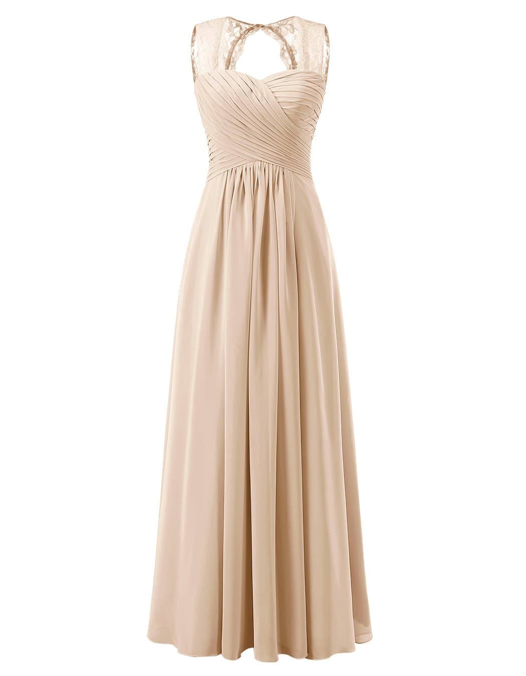 Tideclothes Women's Lace Straps Chiffon Bridesmaid Dresses Long Wedding Party Gowns TC10095ChampagneUS14