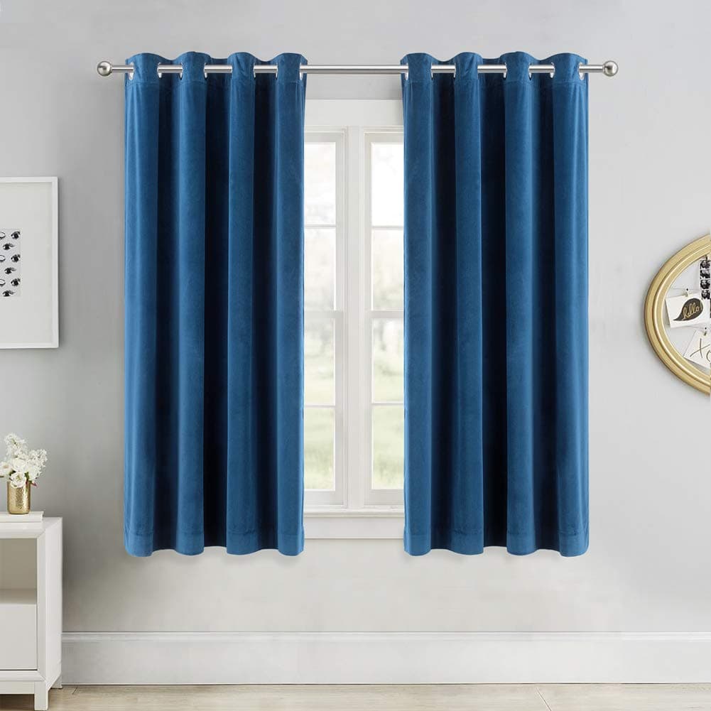 SINGINGLORY Navy Blue Velvet Curtains 52 x 63 Inch Blackout Grommet Window Curtains 2 Panels Set for Bedroom and Living Room (W52 xL63, Navy Blue)