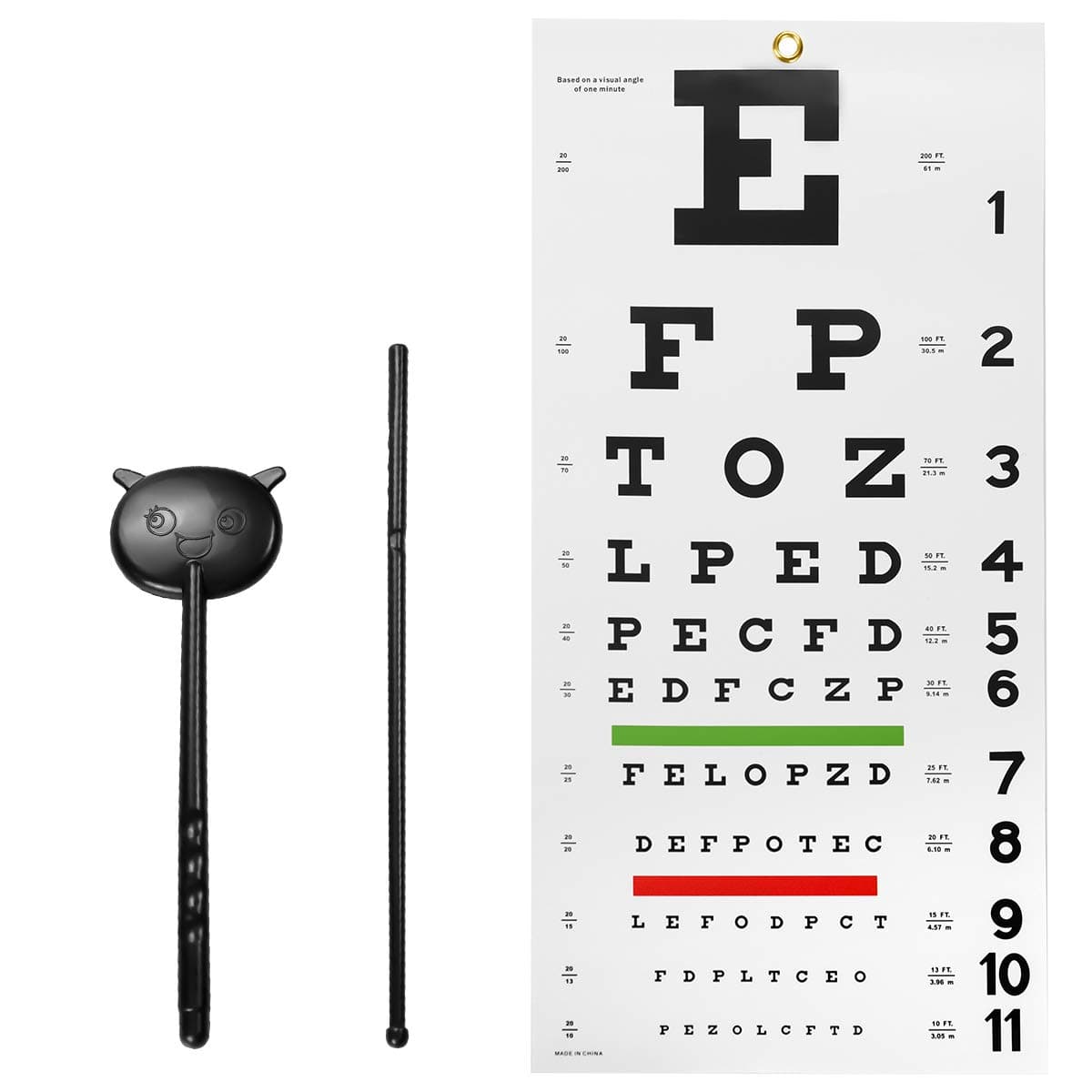 Eye Chart, Snellen Eye Chart Wall Chart, with Hand Pointer and Eye Occluder for Eye Medical Exams (3 Piece Set)
