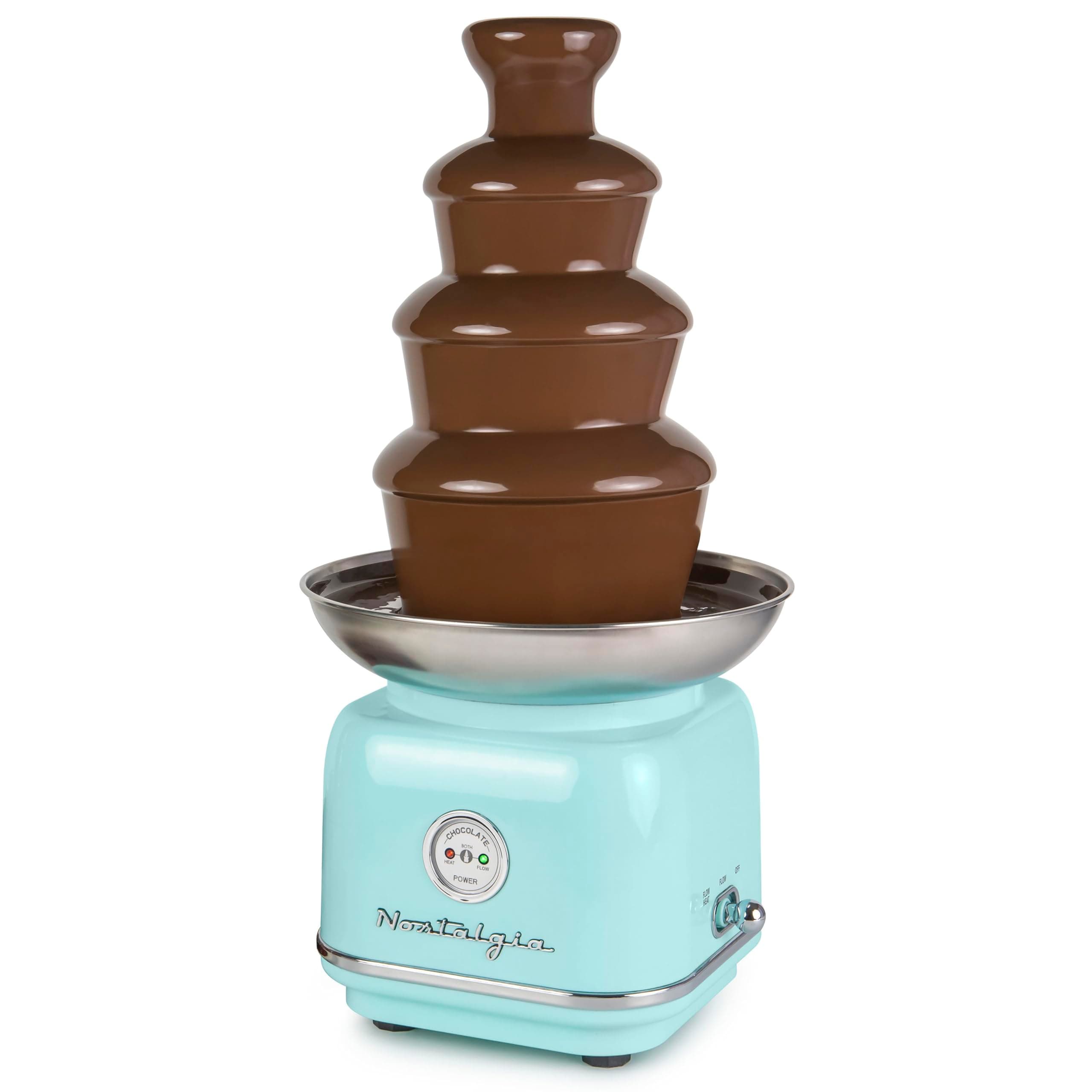 Nostalgia 4 Tier Electric Chocolate Fondue Fountain Machine for Parties - Melts Cheese, Queso, Candy, and Liqueur - Dip Strawberries, Apple Wedges, Vegetables, and More - 32-Ounce - Aqua
