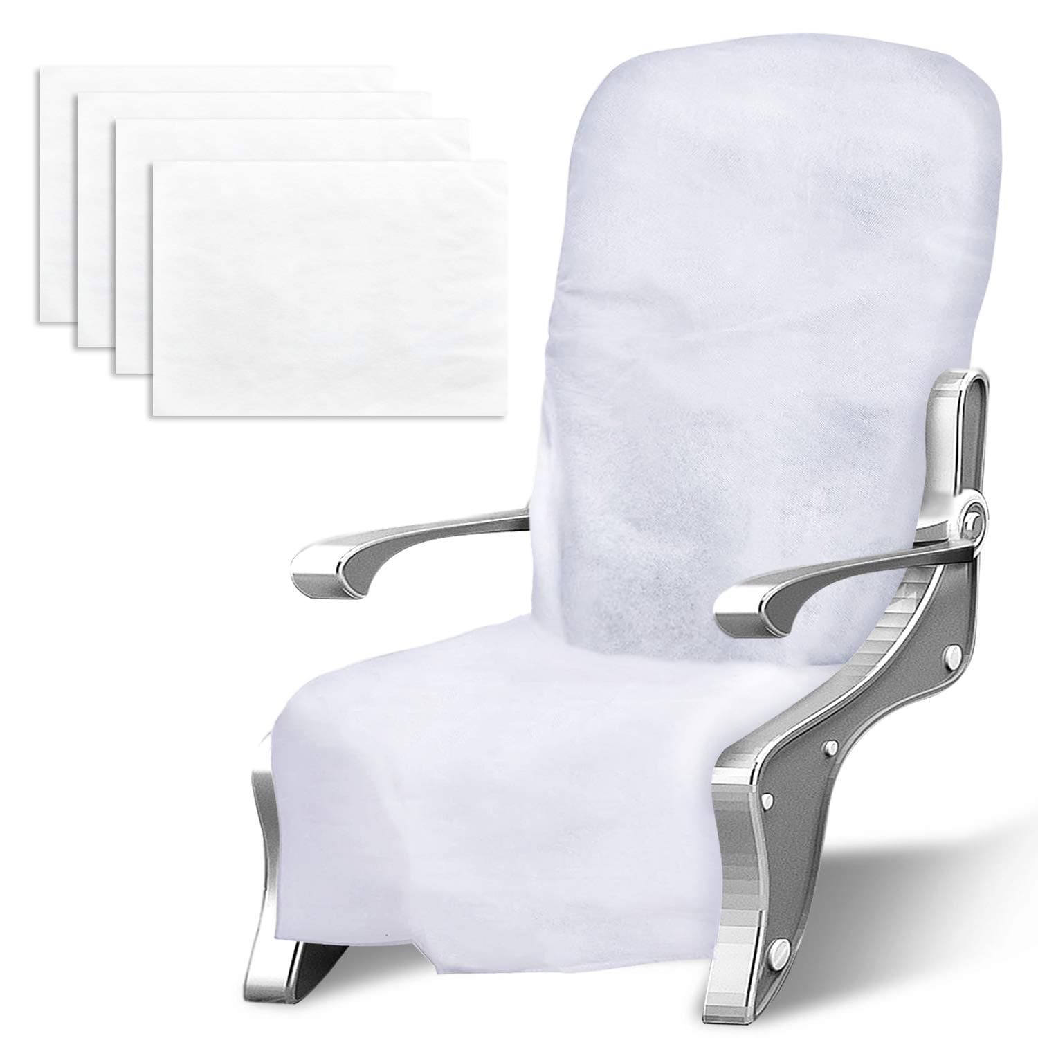 4 Pieces Disposable Airplane Seat Covers, Portable White Non-Woven Seat Covers Recyclable Seat Tray Surface Protective Pad for Airplane, Railways, Train, Bus, Office, Movie Theatre and Taxi