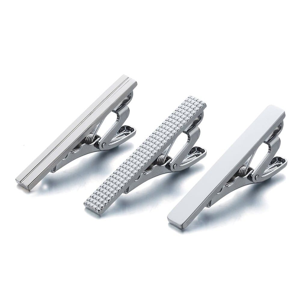 Men's Fashion Alloy Metal 1.5" Skinny Tie Clip - 3 Pcs Set