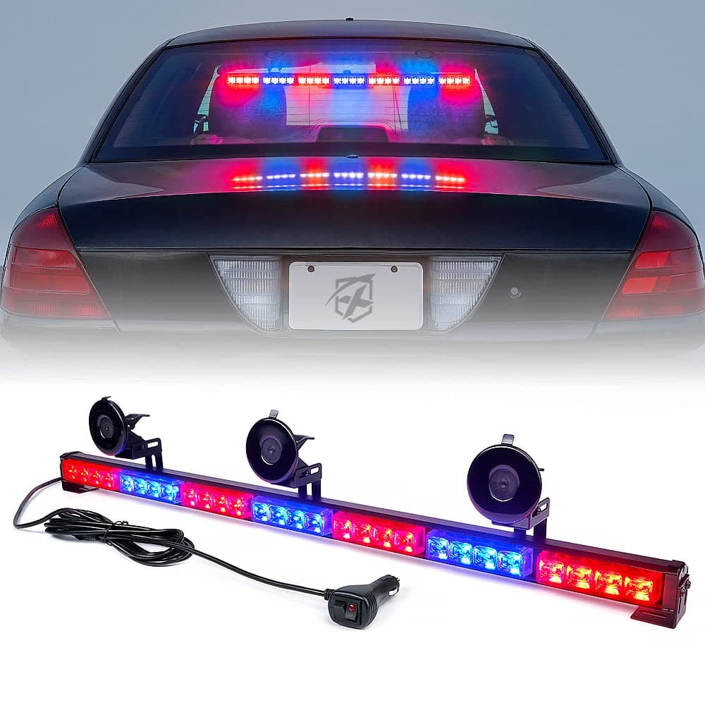 Xprite Police Lights, 31.5 Inch LED Traffic Advisor Light Bar, 21 Flashing Patterns w/Suction Cup, Interior Windshield Deck Emergency Lights for Vehicle Police Volunteer Trucks, Red Blue