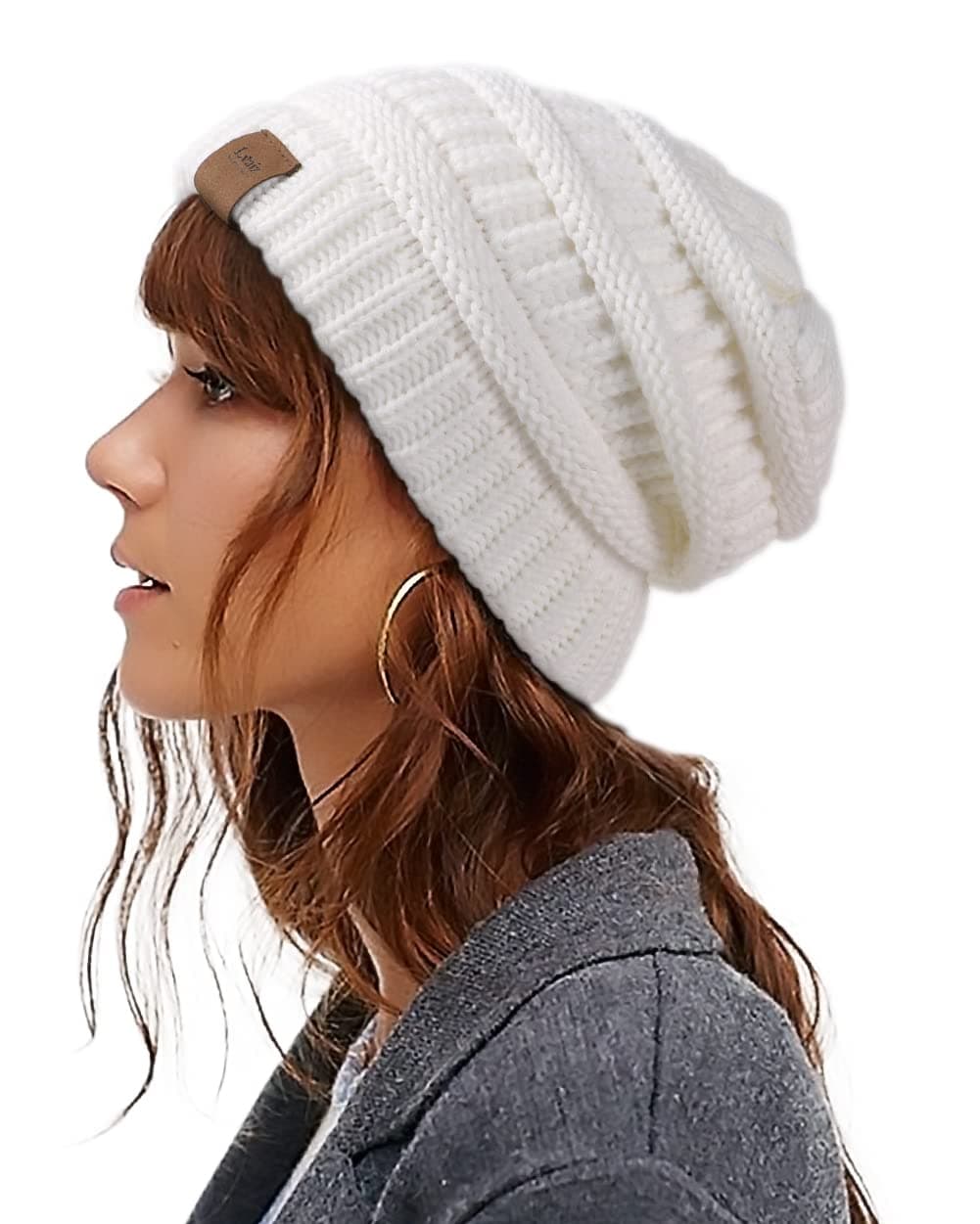 Womens Satin Lined Winter Beanie Hats Cable Knit Beanie for Men Silk Lining Thick Chunky Cap Soft Slouchy Warm Hat