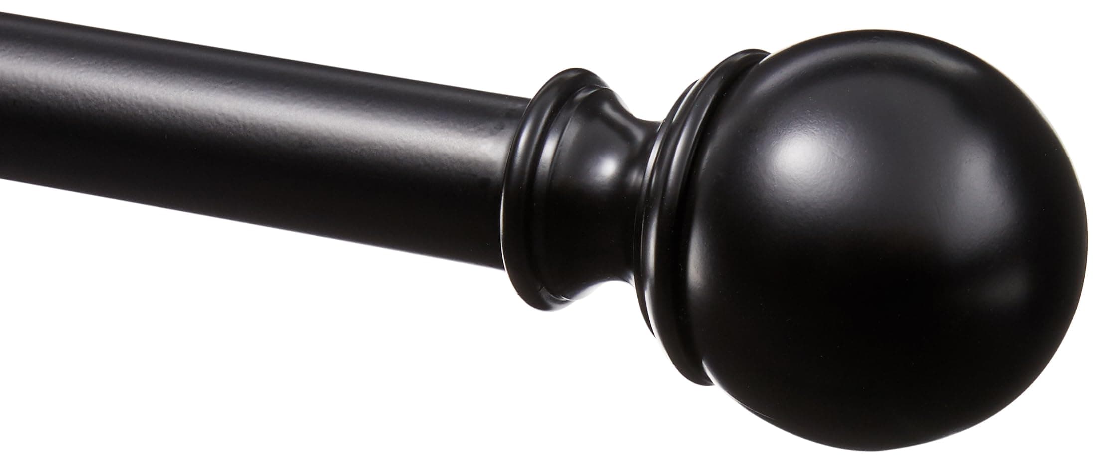 Amazon Basics Sturdy Adjustable Curtain Rod for Windows with Round Finials, 1-Inch, 72" to 144", Black, 1-Pack