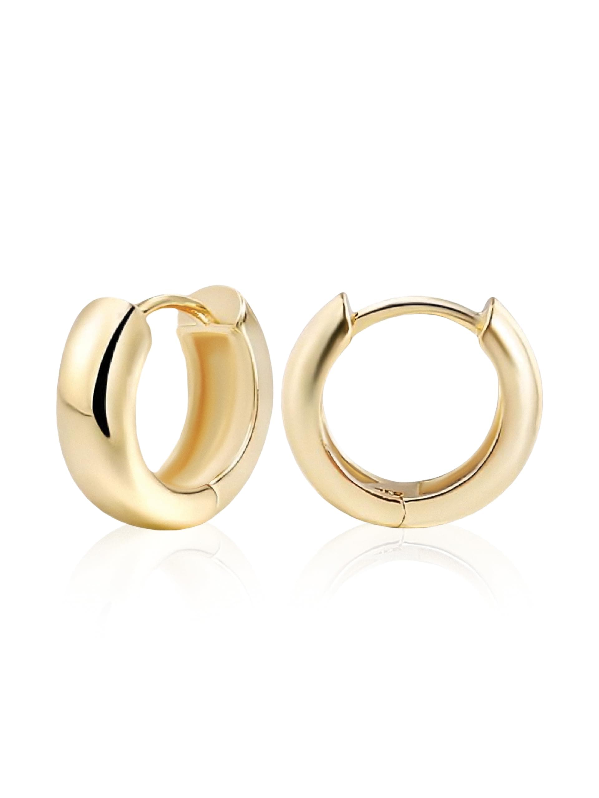 Chunky Huggie Earrings for Women and Men| 14K Gold Plated Earrings with Silver Sterling Base | Hypoallergenic Earrings | Hoops Earrings for Stylish Stacking | Gift Box