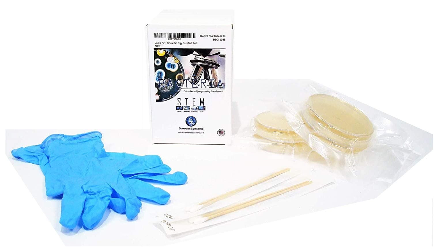Student Plus+ Bacteria Growing Science Fair Kit. Four (4) Pre-Poured Agar Plates (100mm), with Swabs and Gloves. Perfect for Kids. Great for Learning About Microbiology. Free eBook Available.
