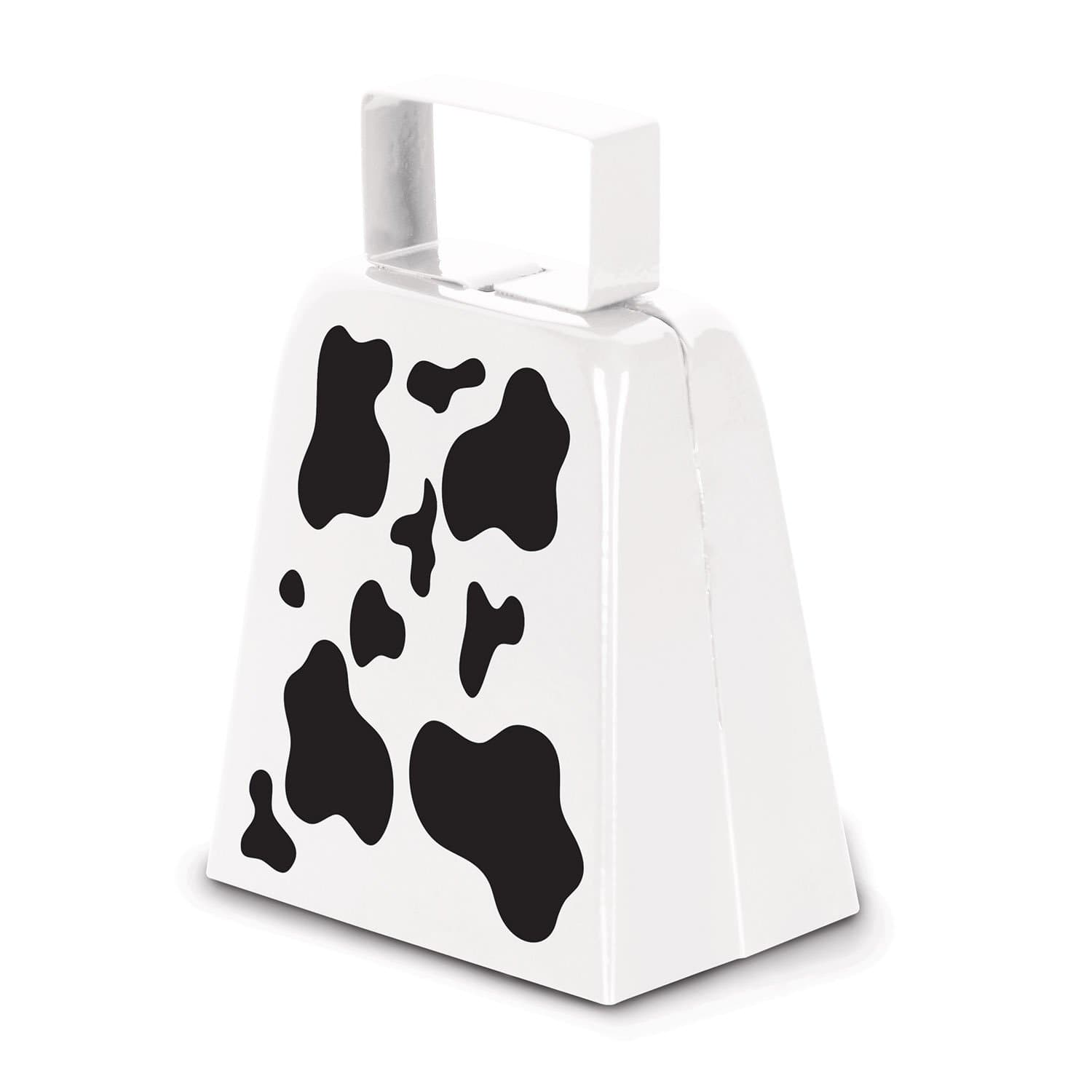 Beistle Cow Print Novelty Metal Cowbell For Farm Animal Theme Birthday Party Western Favors, White/Black