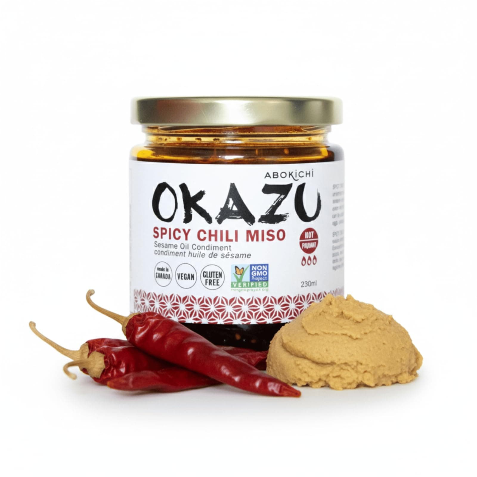 - Abokichi OKAZU Premium Japanese Spicy Chili Miso Oil Condiment – Umami-Rich Chili Crisp with Garlic & Sesame, Vegan Gluten-Free Non-GMO Preservative-Free for Ramen, Stir Fry, Dipping & Cooking, 230mL