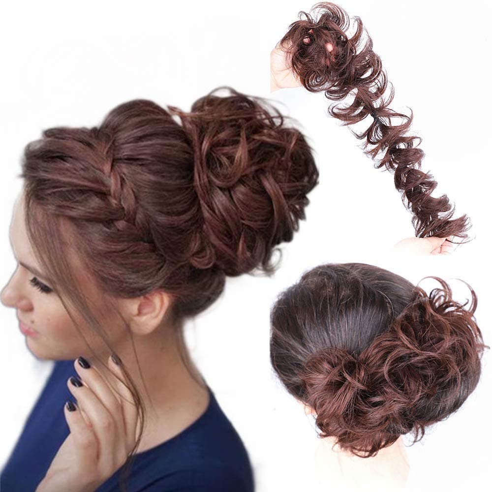 Stamped Glorious Magic Hair Band Long Wrap Around Scrunchie Messy Hair Bun Maker Updo Chignon DIY Ponytails Hair Extensions - Human Hair Curly Hairpieces (Dark Brown)