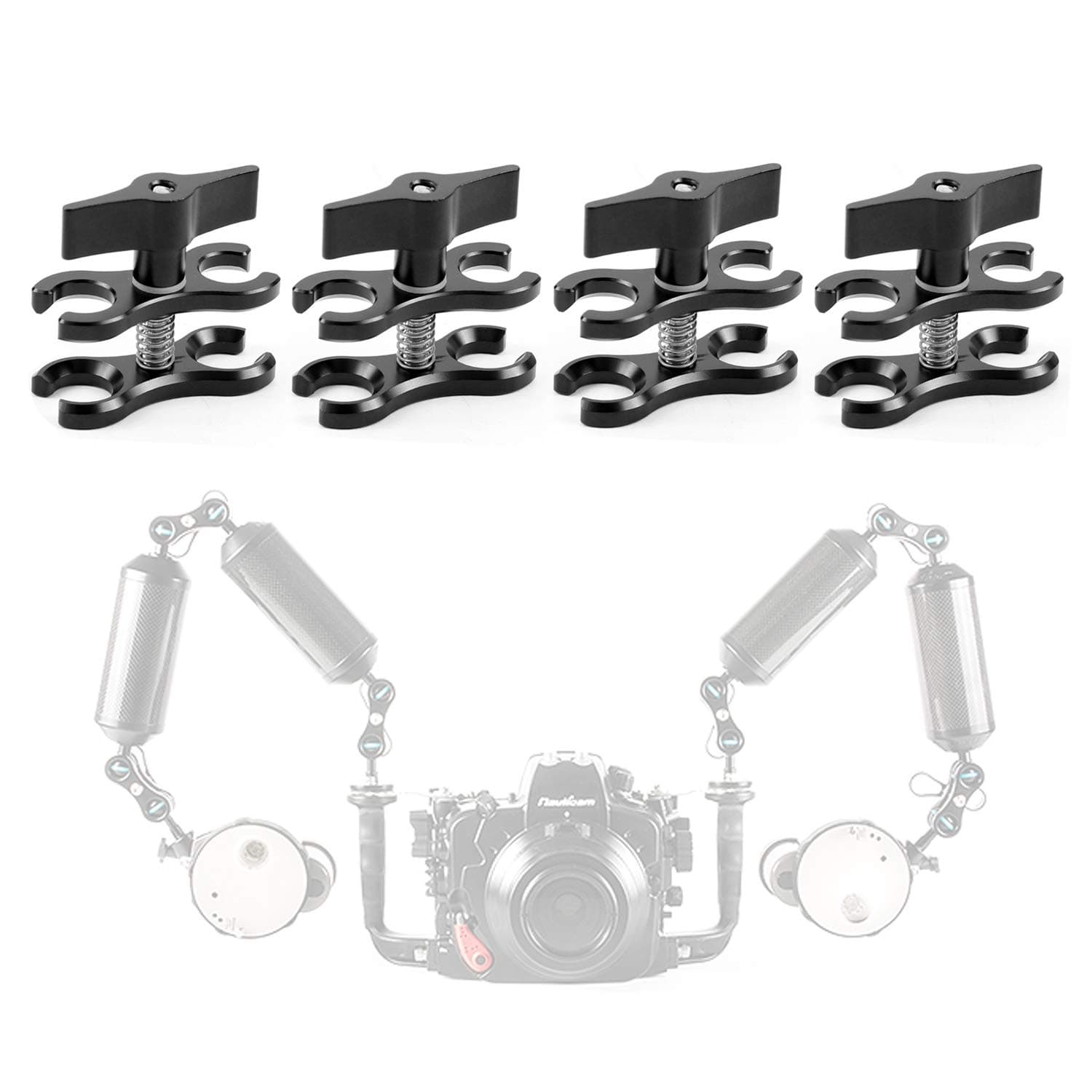 SELPONT ndard Ball Clamp with Cut Outs Aluminium for Underwater Light Arm System,Photography Diving Camera