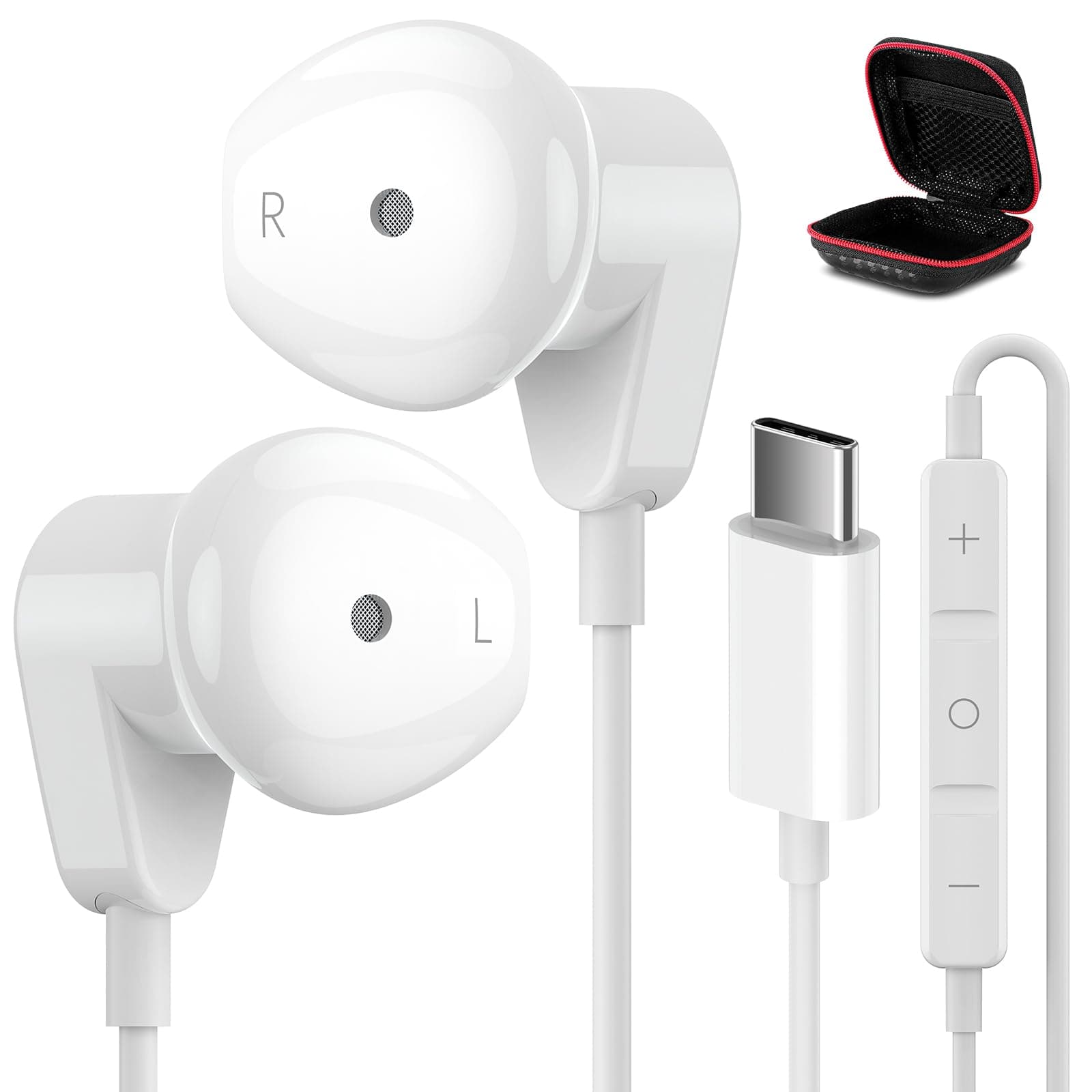 USB C Headphones for iPad Pro/iPhone 17 16 15 Pro Max Air HiFi Stereo USB-C Wired Earbuds Microphone Volume Control Type C Earphone for Samsung S26 S25 S24 S23 Ultra S22 S21 Note 20 Pixel 10 9 8 7 6 5