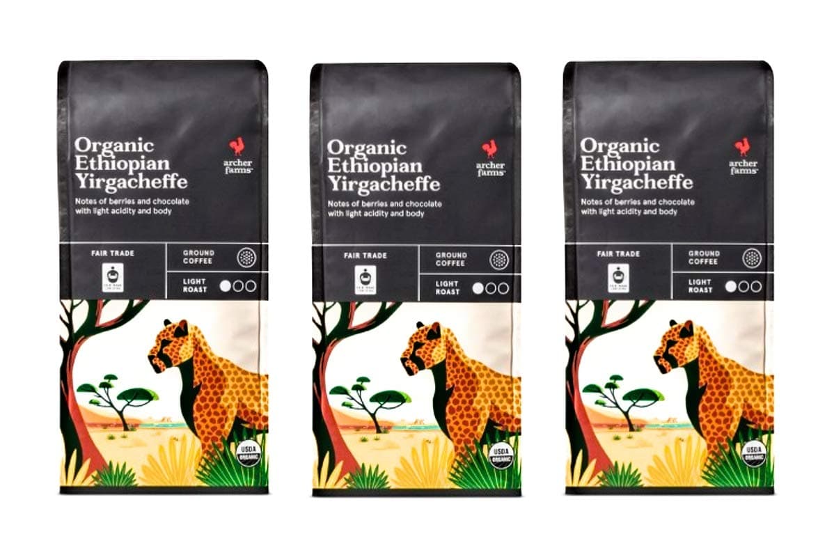 Archer Farms Organic Ethiopian Yirgacheffe Ground Coffee - Pack of 3 Bags - 10 oz Each - Light Roast (Organic Ethiopian Yirgacheffe, 3 Bags Total)