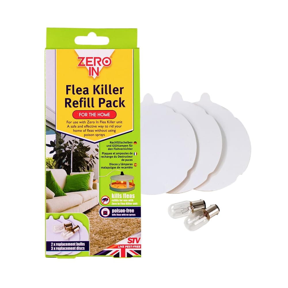 Flea Killer Refill Kit. 3 Discs and 2 Spare Lamps. Poison-Free Treatment. Targets Bedding and Carpets Over a 10 m Radius, White