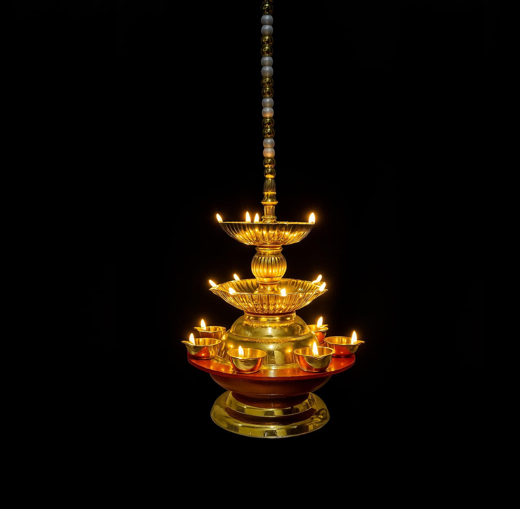 Nabhya Hanging Deep Double Step 3 Layer Electric Deepam Light Pooja Diya Rice LED Light Mandir for Home Temple Decor Electric Diya (19 Deep, Pack of 1)