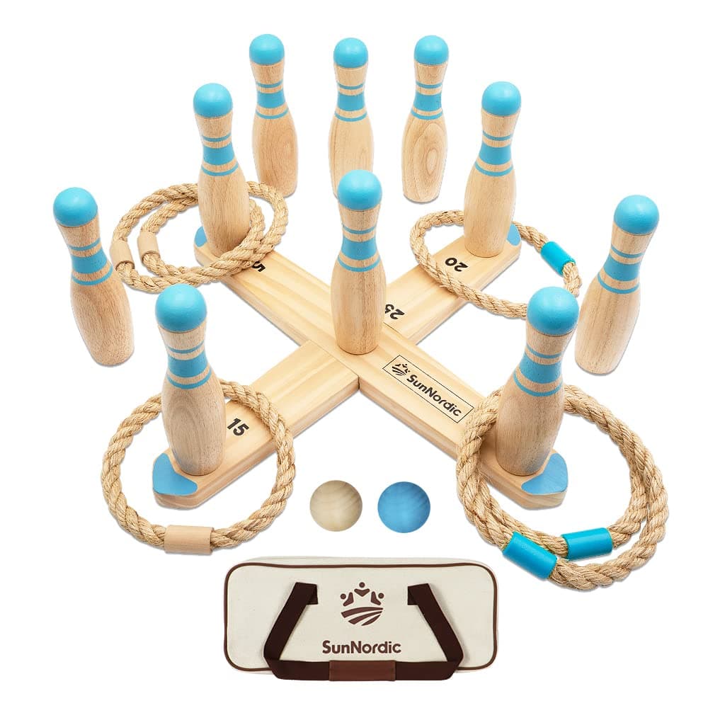 Wooden Ring Toss Game Set, Backyard Beach Camping Game with Toss Rings & Portable Carrying Bag, Outdoor Lawn & Yard Games for Kids, Adults & Family