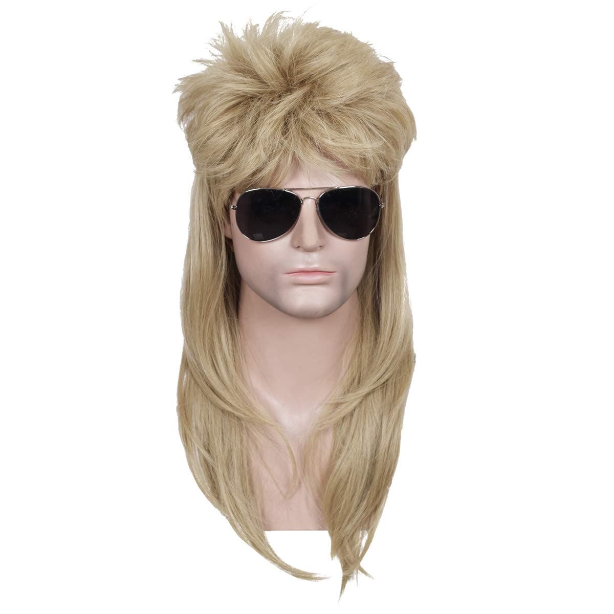 Long Straight Blonde 80's Mullet Rocker Style Wig for Men