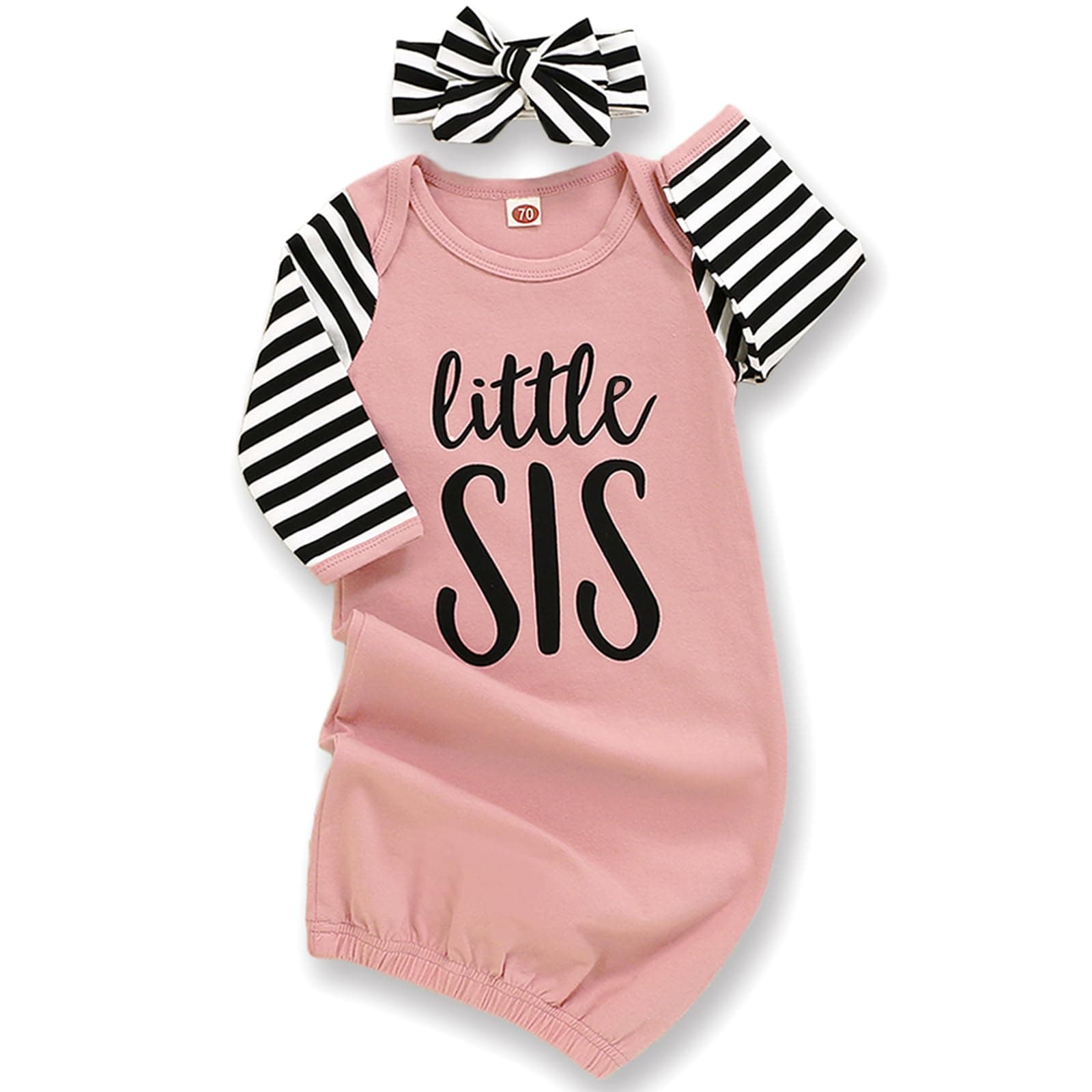 Newborn Baby Girl Little Sister Sleeper Gown Stripe Long Sleeve Nightgown Pajamas Gifts Stuff Essential Outfit