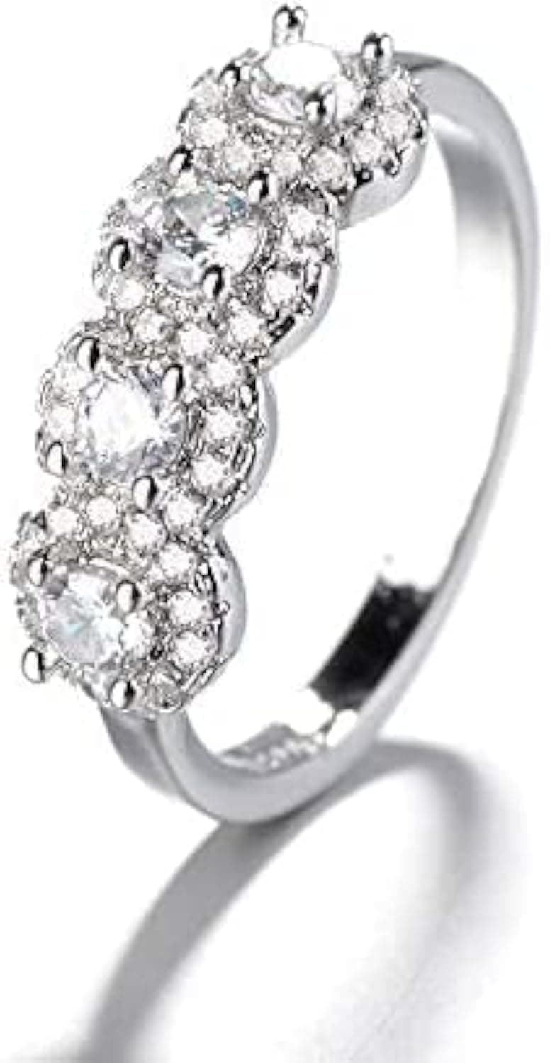 Cutedoumiao 925 Sterling Silver 4 Cut Cubic Zirconia Stones Fashion Ring Engagement Wedding Bands Wedding Rings for Women Promise Anniversary Eternity Bands Rings CZ Engagement Bridal Ring