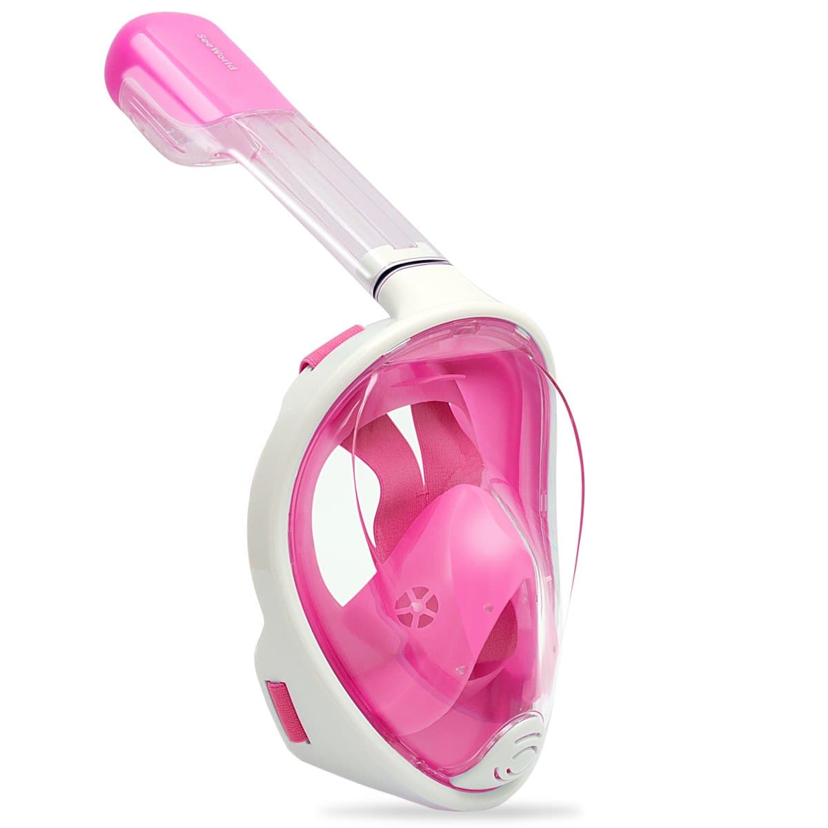 SeeWorld Snorkel Mask, Full Face Snorkel Mask for Adults and Kids, 180°Panoramic View, Anti-Fog, Anti-Leak with GoPro Mount (Pink, Large/Extra Large)