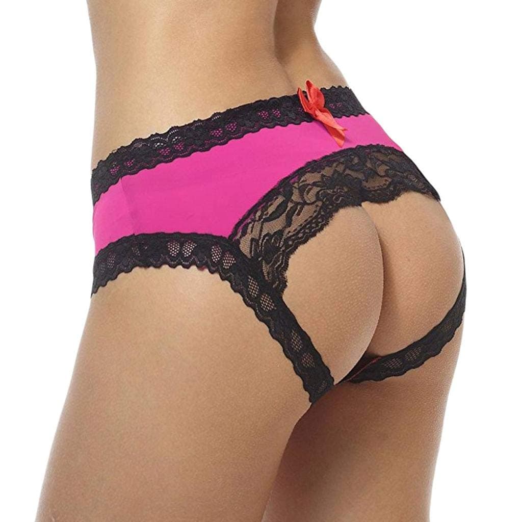 Sexy Crotchless Knickers Bowknot Lace Panties Lingerie Underwear Seduction Underpants for Women(Red,M)