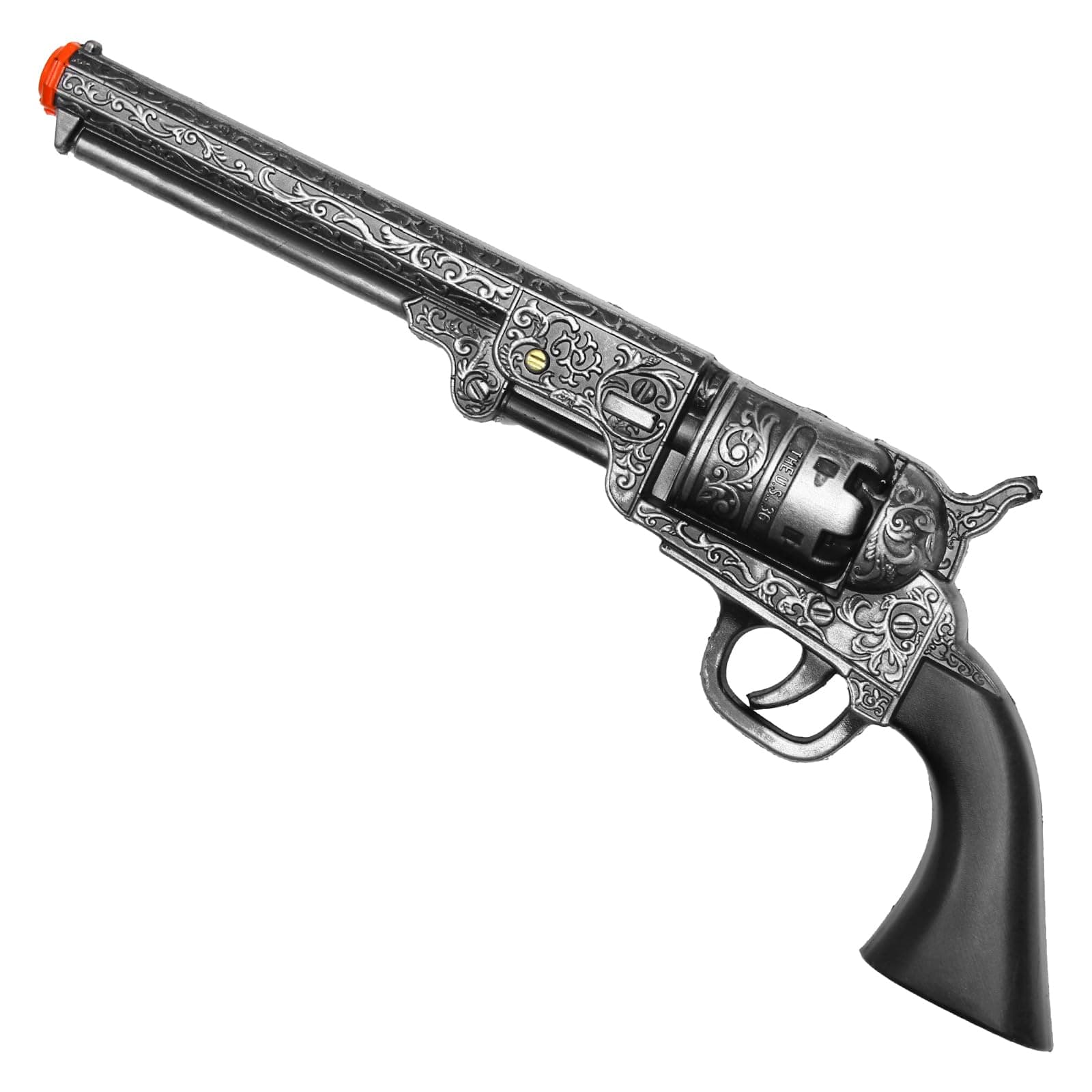 13-Inch Decorative Western Classic Revolver Style, Body SMB-110 with Ornate Engravings, Suitable for Decoration, Collecting, Costuming and Cosplay, Role-Playing, Halloween (Gray)